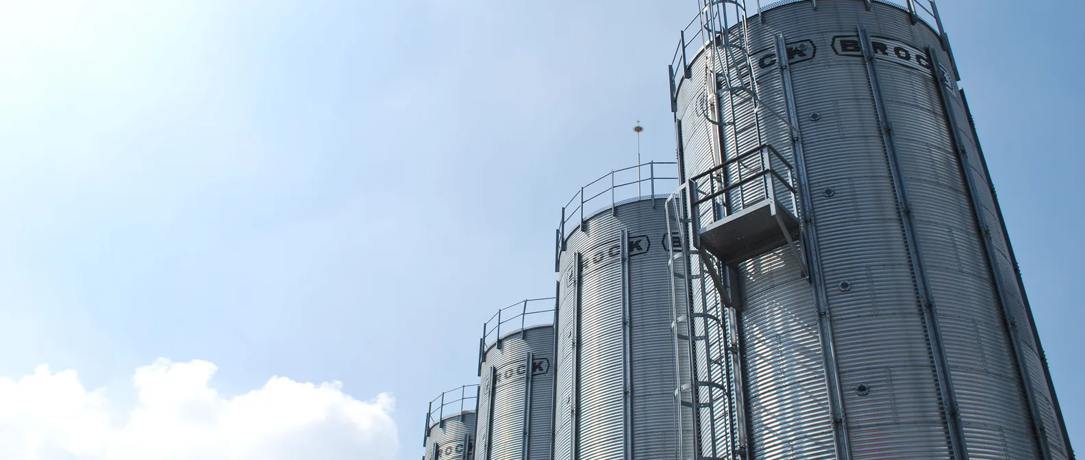 Silos de materia prima de la planta Europlast recortados contra el cielo